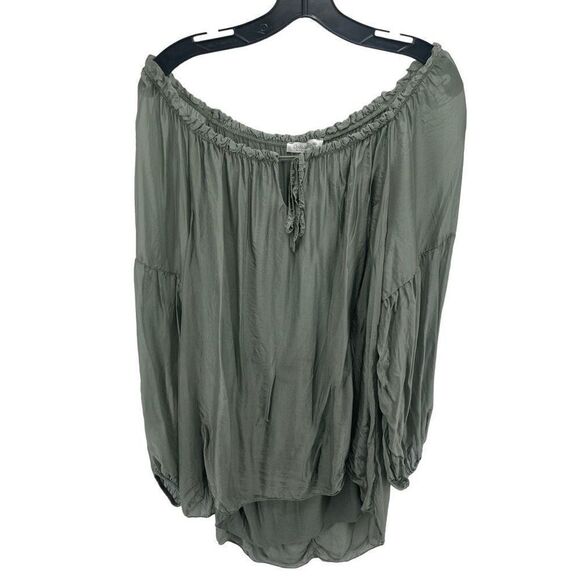 Cobble Stone Women's Off Shoulder Blouse Top Long Sleeve Green Italy UE XL - Picture 2 of 11